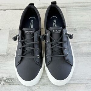 Sperry Women's Black and White Crest Vibe Leather Sneakers